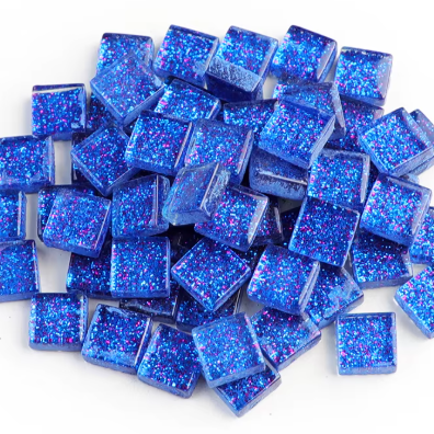 10mm dark blue glitter tiles with speckles of red