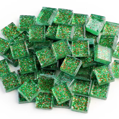 10mm green glitter tiles with sparkles of red