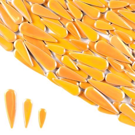 iridised yellow orange ceramic teardrop shaped mosaic tiles